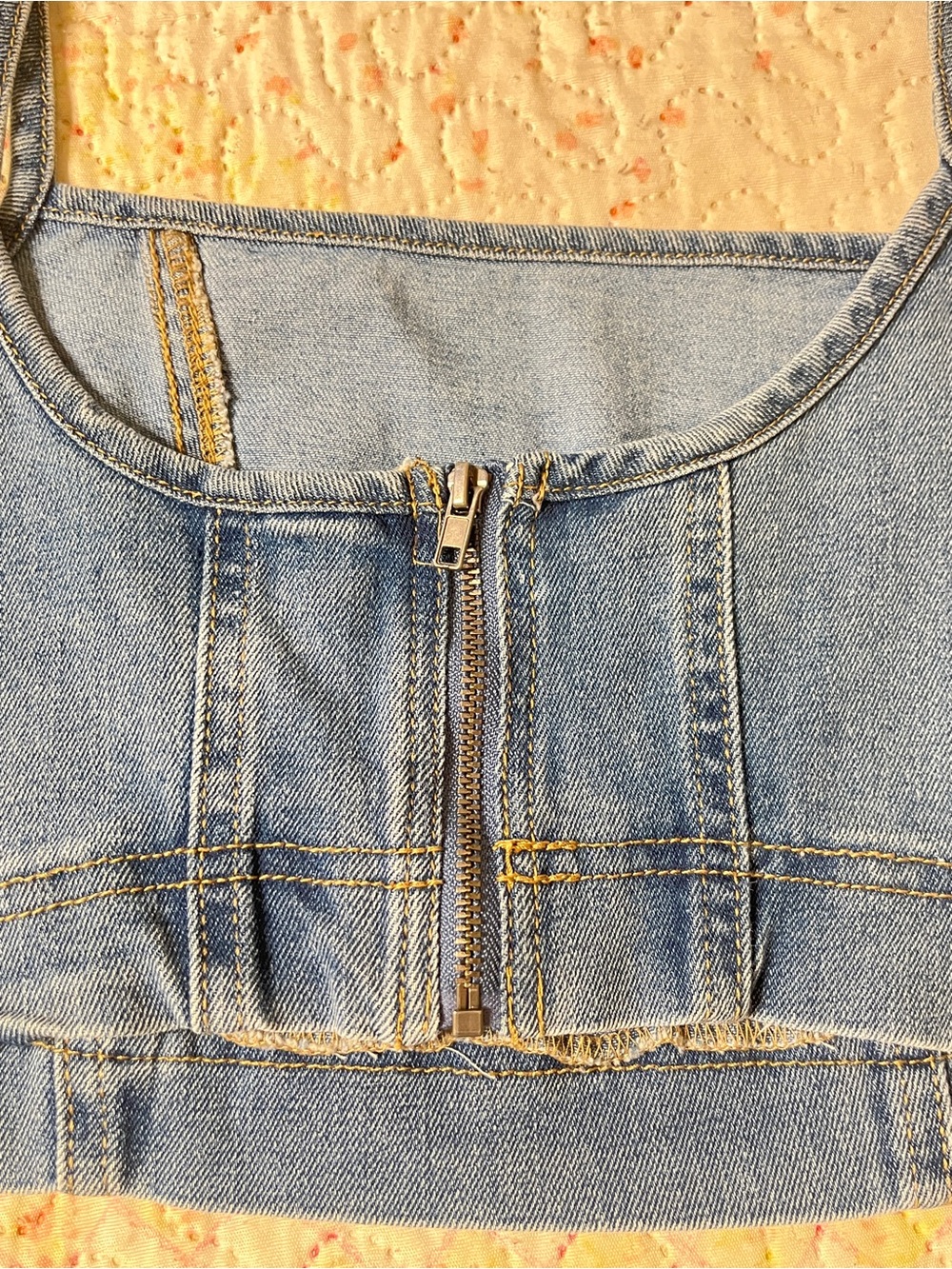 Denim Floral Embroidered Crop Tank Top - Picture 4 of 9